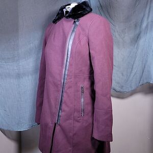 NWOT Maralyn & Me Juniors' Faux-Fur-Trim Asymmetrical Pea Coat Sz L